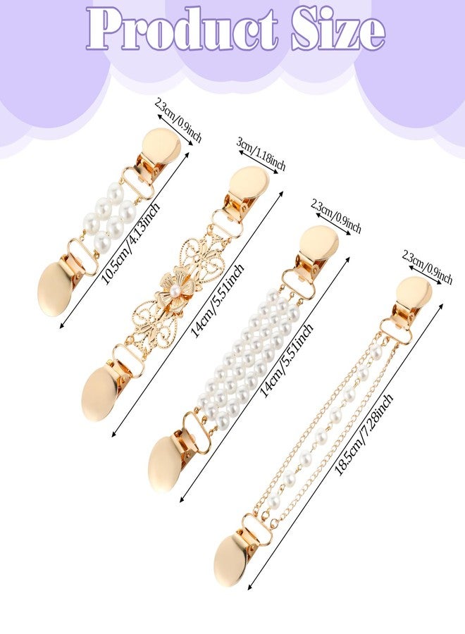 Tucnoeu 4pcs Pearl Dress Clips 4 Style Back Cinch Clips Set Vintage Sweater Pearl Brooch Dress Shirt Ties for Women Sweater Cardigan - Image 2